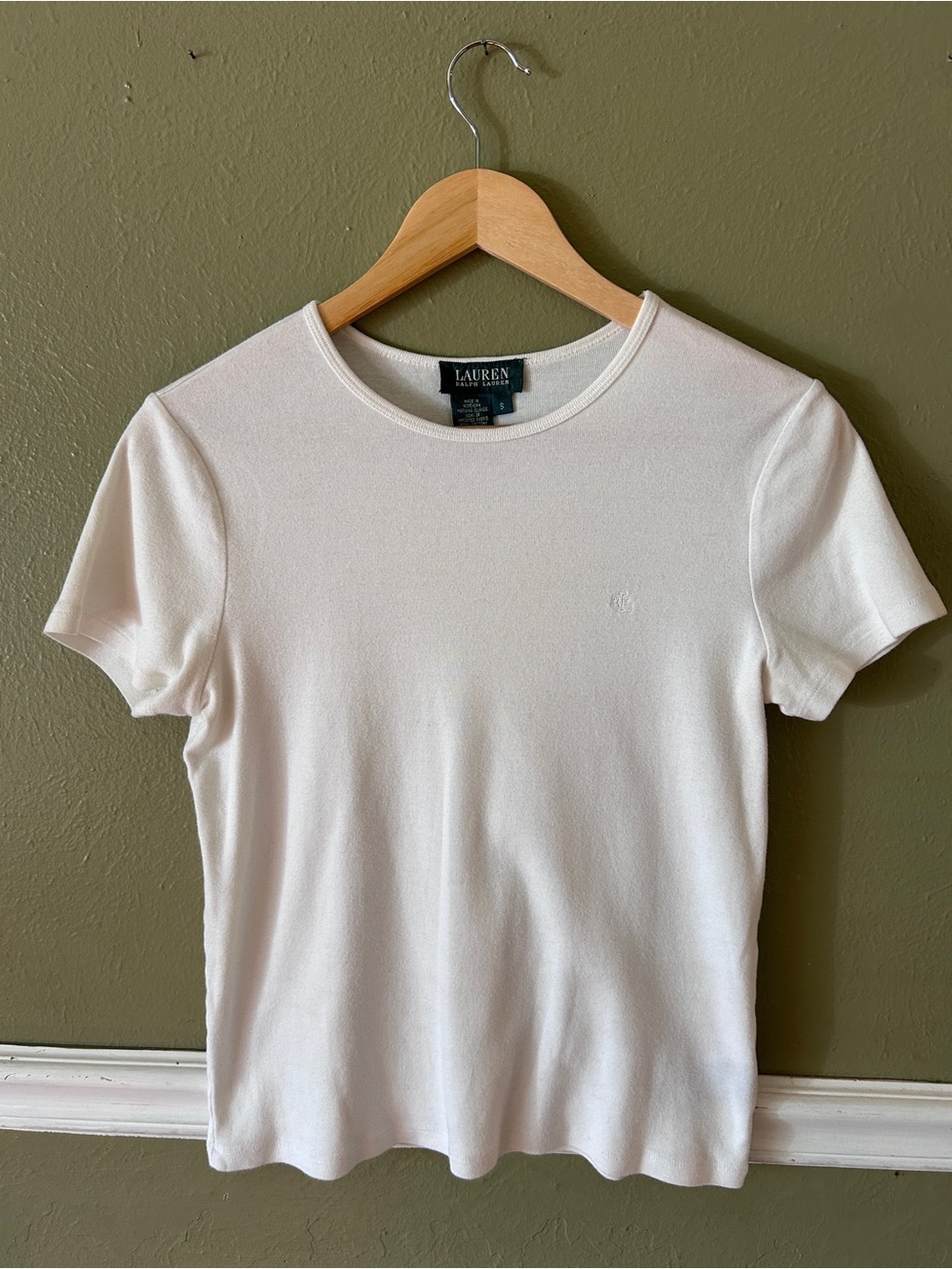 Lauren Ralph Lauren Vintage 90s White Minimalist Quiet Luxury Baby Tee
